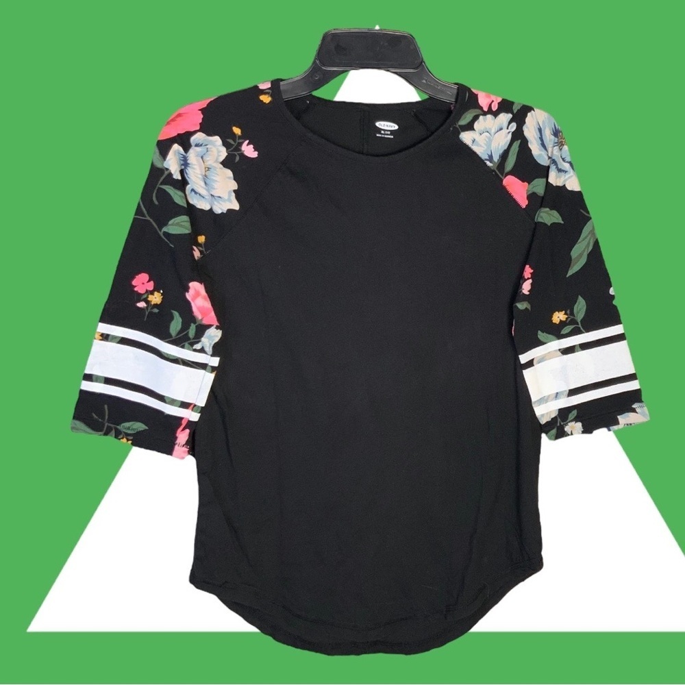 Old Navy Black Floral Sleeve Jersey Top Girls 14